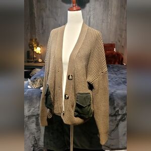 Cozy Army Green Zara Sweater – Oversized Boho Retro Vibes